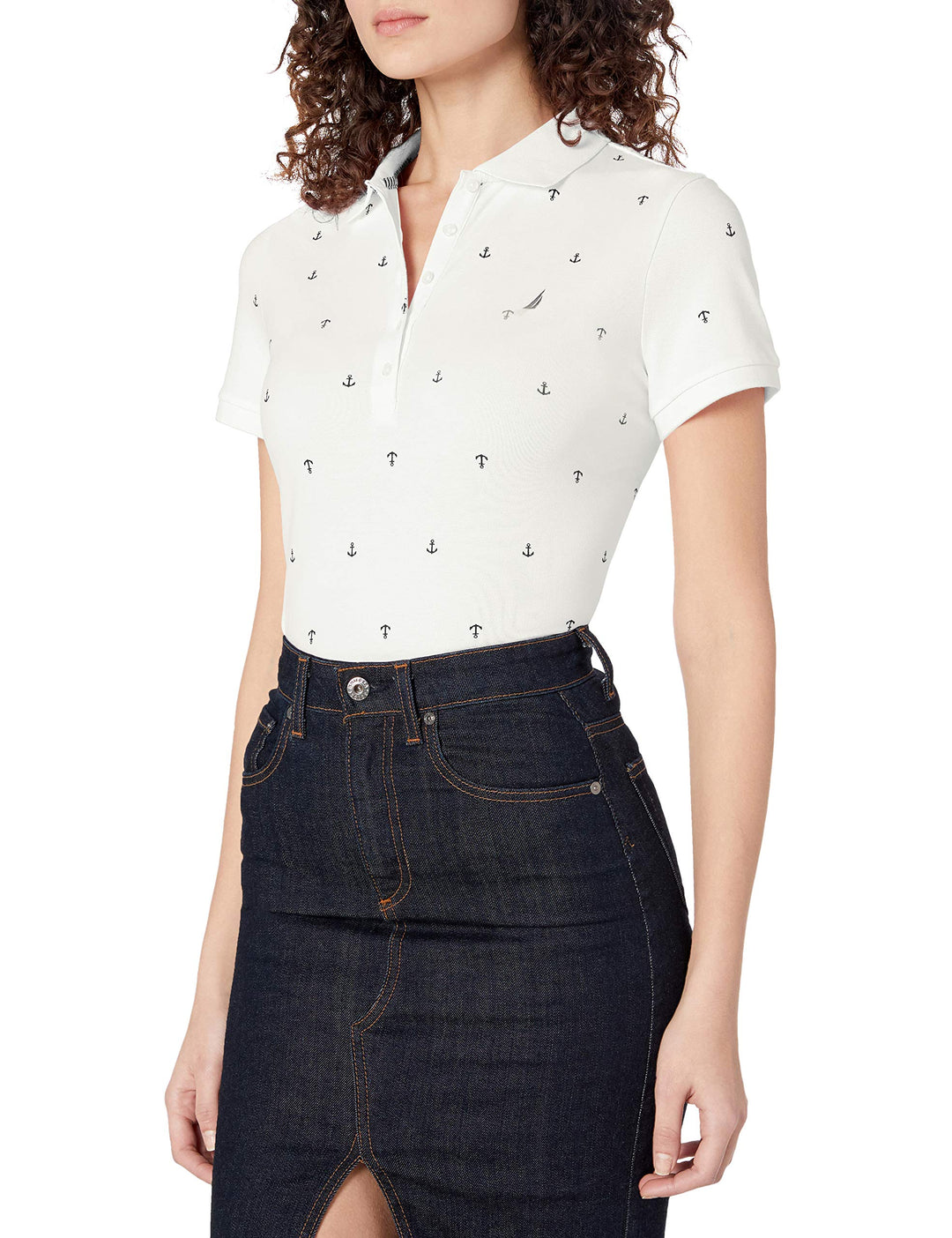 Nautica Damen Anchor Short Sleeve Breathable Stretch Cotton Polo Shirt Poloshirt XS Bright White, XS
