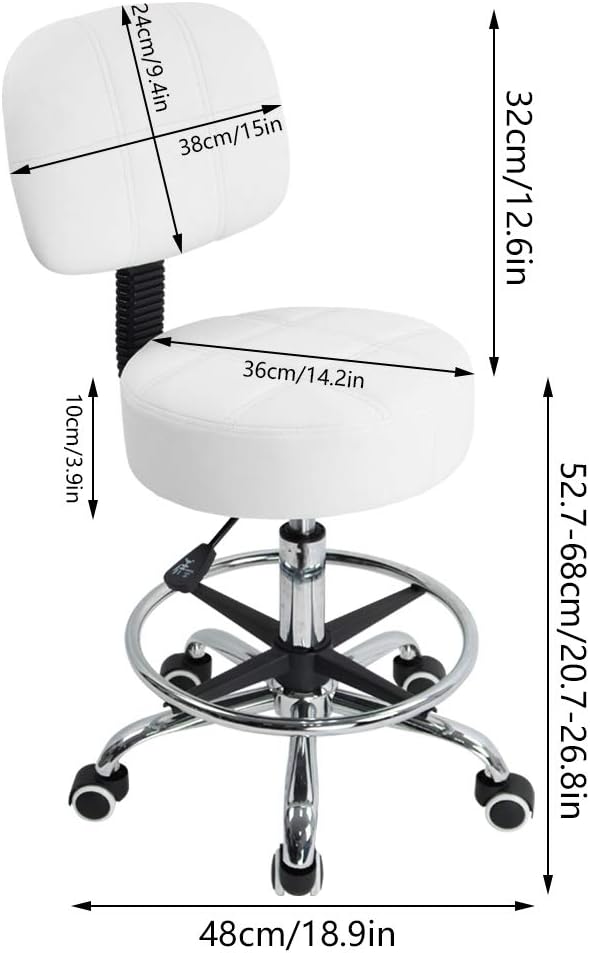 KKTONER Rollhocker Arbeitshocker mit Rückenlehne Höhenverstellbarer 53-68cm Salon Hocker PU Leder We