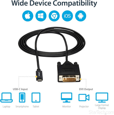 StarTech.com USB-C auf DVI Adapterkabel - USB Typ-C auf DVI Konverter / Adapter - 2m - 1920x1200, 2m