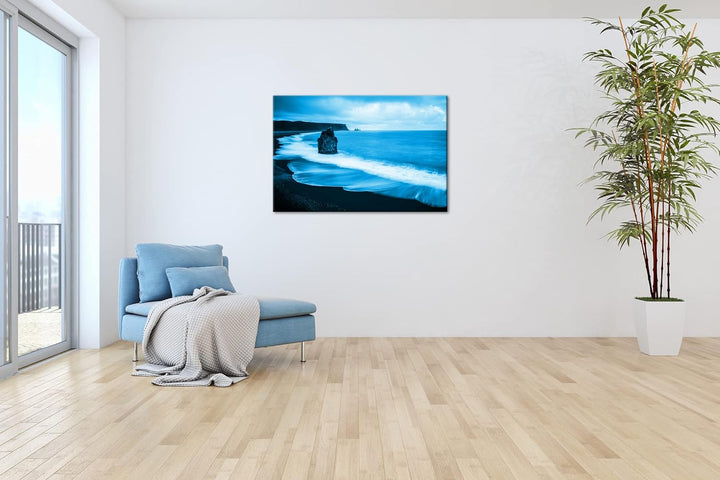 deyoli Küstenstrand in Island Format: 80x60 Effekt: Monocrome Blau als Leinwandbild, Motiv fertig ge