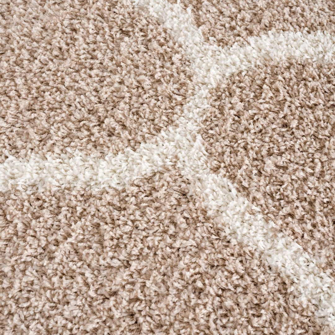 SANAT Madrid Shaggy Teppich Rund - Hochflor Teppiche für Wohnzimmer, Schlafzimmer, Küche - Beige, Gr