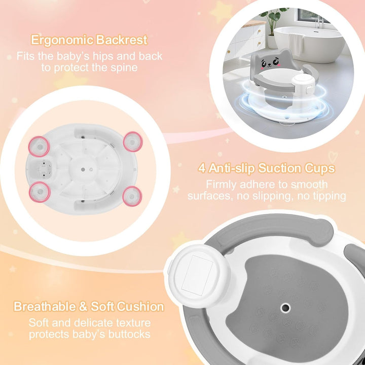 Badewannensitz Baby ab 6 Monate, Cartoon Rutschfester Badesitz Baby mit 4-starken Saugnäpfen, Neue e