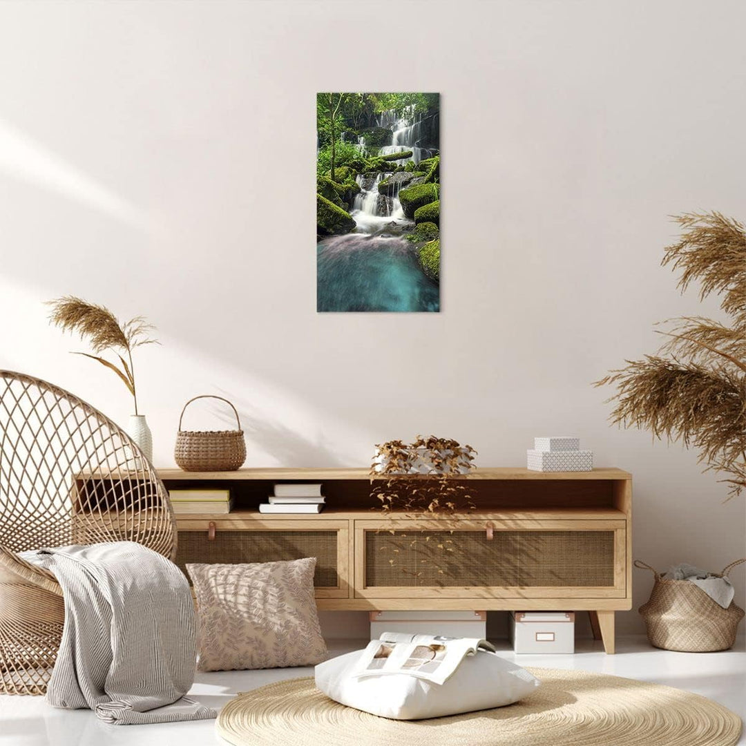 Bilder auf Leinwand Park Wasserfall Wasser Leinwandbild mit Rahmen 45x80cm Wandbilder Dekoration Woh