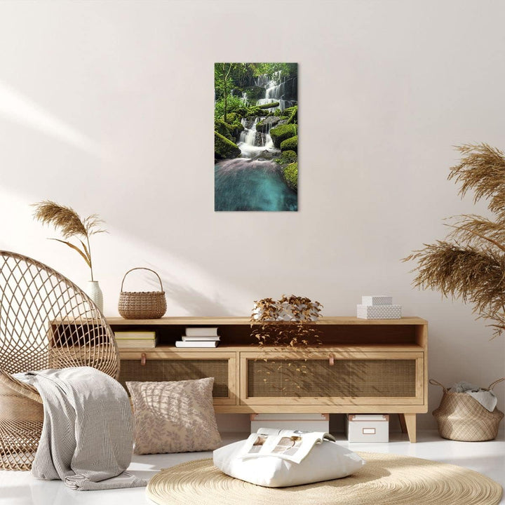 Bilder auf Leinwand Park Wasserfall Wasser Leinwandbild mit Rahmen 45x80cm Wandbilder Dekoration Woh