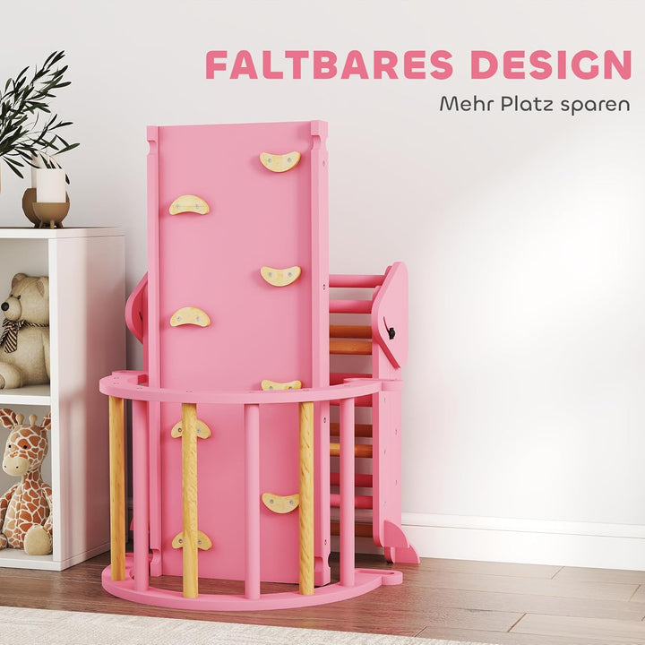 AIYAPLAY 7-in-1 Montessori Klettergerüst Indoor, faltbar Holz Kletterdreieck mit Rutsche, Bogen, Ind