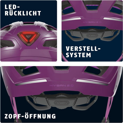 ABUS Stadthelm Hyban 2.0 - Fahrradhelm mit Rücklicht, ABS-Hartschale, guter Passform - für Damen und