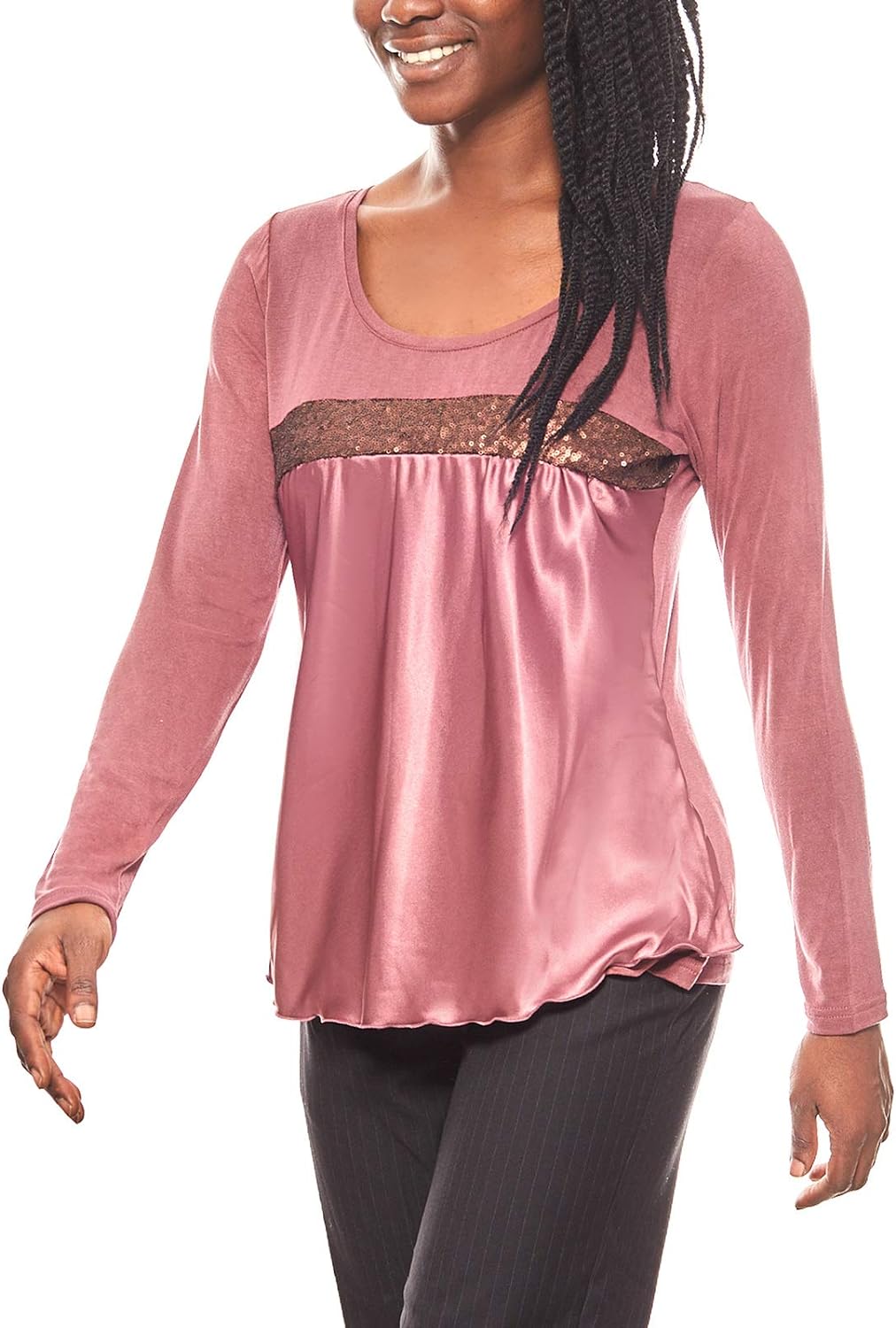 Linea TESINI figurumspielendes Damen Patch-Shirt Langarm-Shirt Trend-Shirt Rot, Grössenauswahl:36