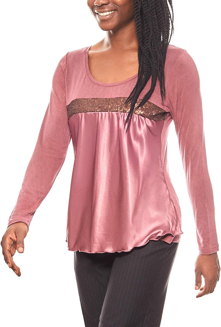 Linea TESINI figurumspielendes Damen Patch-Shirt Langarm-Shirt Trend-Shirt Rot, Grössenauswahl:36