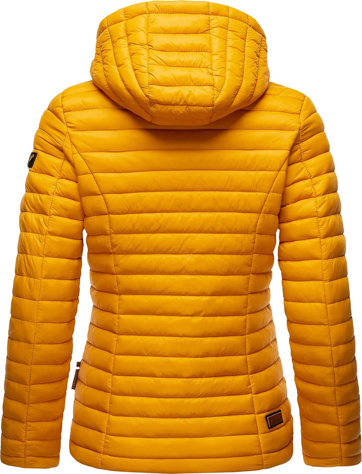 MARIKOO Damen leichte Übergangsjacke Steppjacke mit Kapuze Asraa XS-3XL, XS Gelb