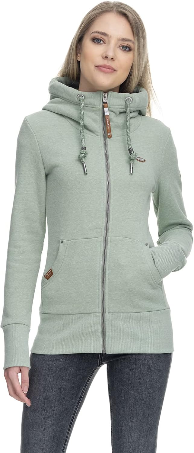 Ragwear NESKA Zip Damen Frauen Kapuzenjacke,Zip Hoodie,Kapuzenpullover,Sweatjacke S Grün, S Grü