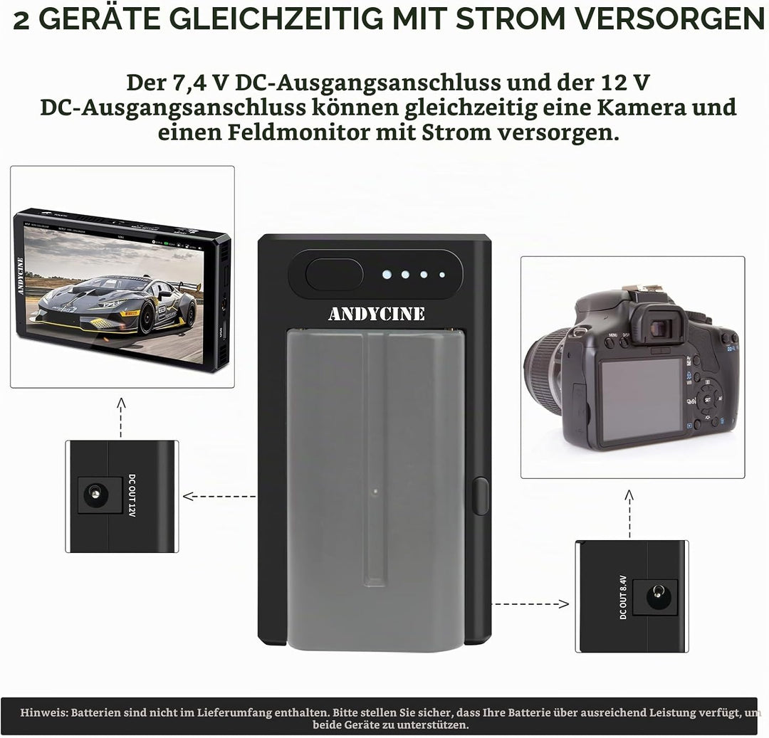 NP-F Batteriplatte mit USB C IN/OUT Dual DC 12V 8.4V OUT, ANDYCINE NPF-G2 Multifunktions Akku Adapte