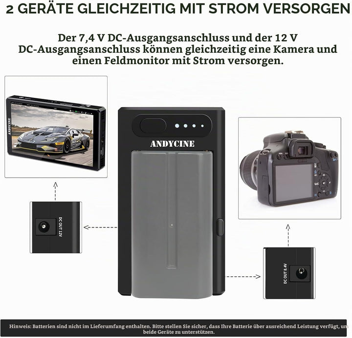 NP-F Batteriplatte mit USB C IN/OUT Dual DC 12V 8.4V OUT, ANDYCINE NPF-G2 Multifunktions Akku Adapte