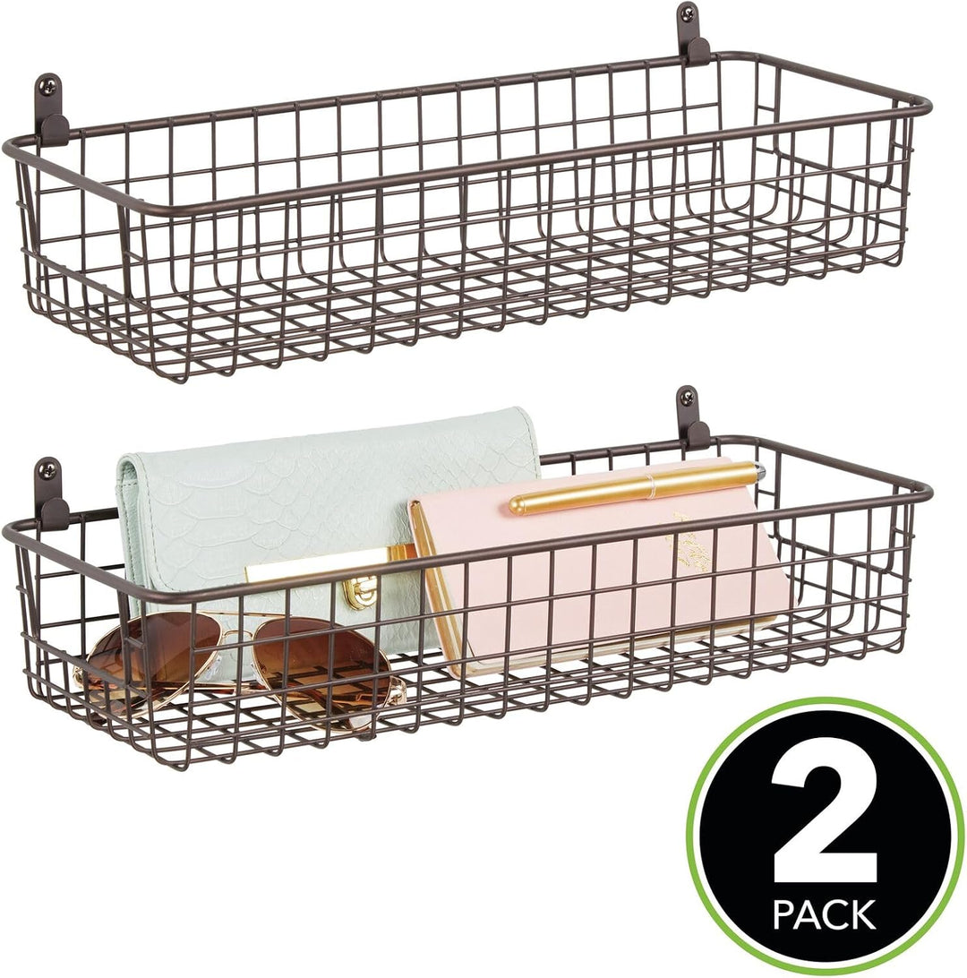 mDesign 2er-Set Wandregal aus Metall – kleiner Ablagekorb für Flur, Schlafzimmer und andere Räume –