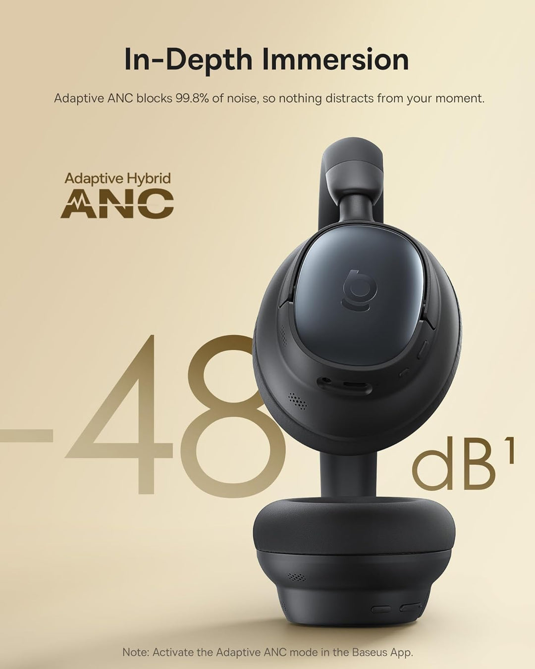 Baseus MH1 Bluetooth Kopfhörer, -48 dB hochwirksame Geräuschunterdrückung, Monolithischer Kopfbügel