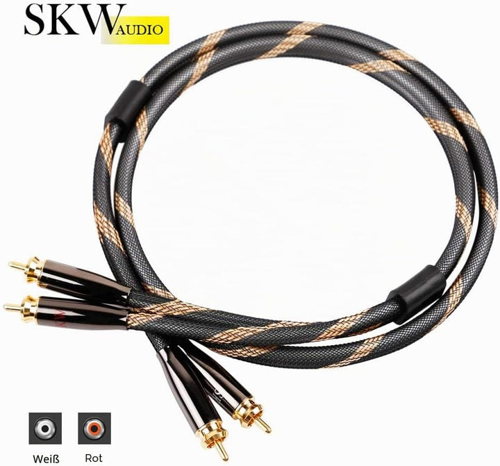 SKW Audiophiles Cinch Audio Kabel, 2 x Cinch zu 2 x Cinch Kabel mit OD 6mm Audiophile Cinch-Kabel (2