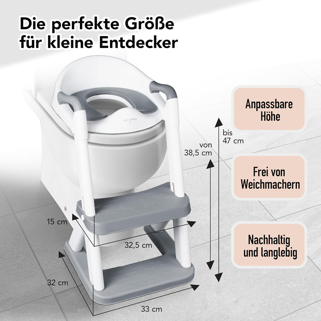 KidzCorner Kinder Toilettensitz mit Treppe, höhenverstellbare Toilettenleiter klappbar auch als Trit