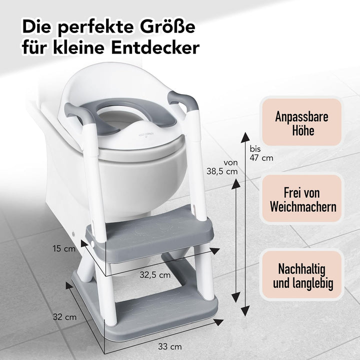 KidzCorner Kinder Toilettensitz mit Treppe, höhenverstellbare Toilettenleiter klappbar auch als Trit