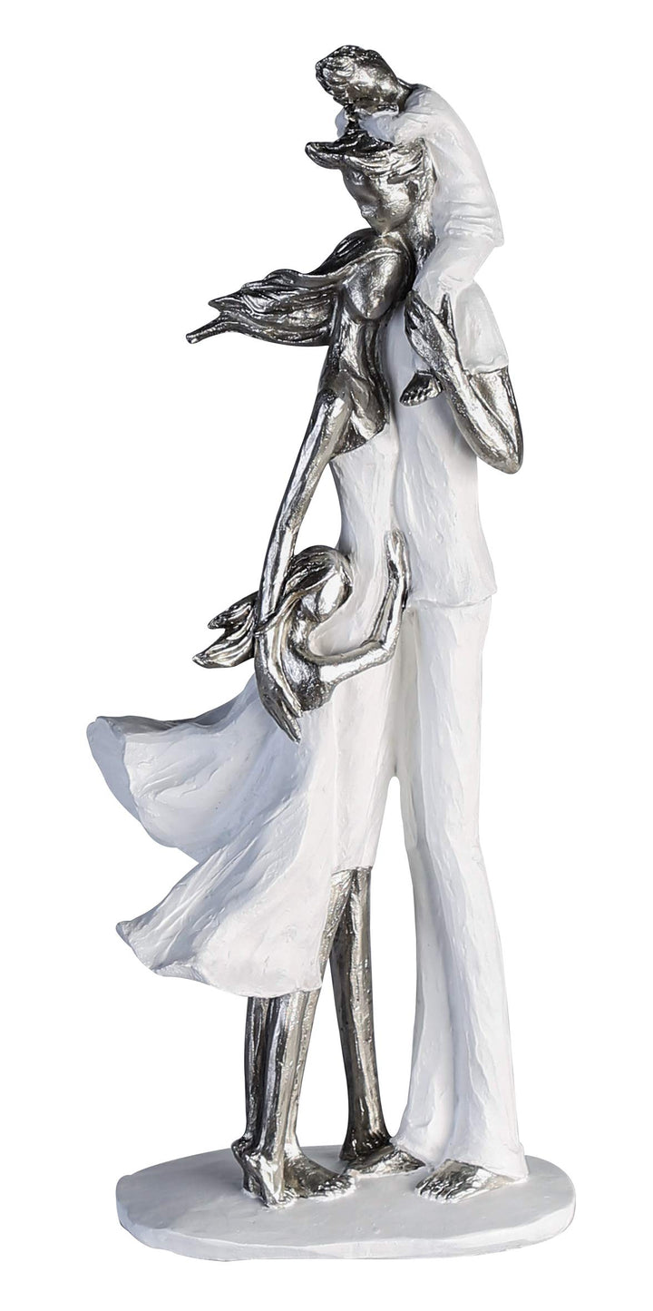 Casablanca - Skulptur Familienglück - aus Poly weiss-Silber weisse Basis H 37 cm