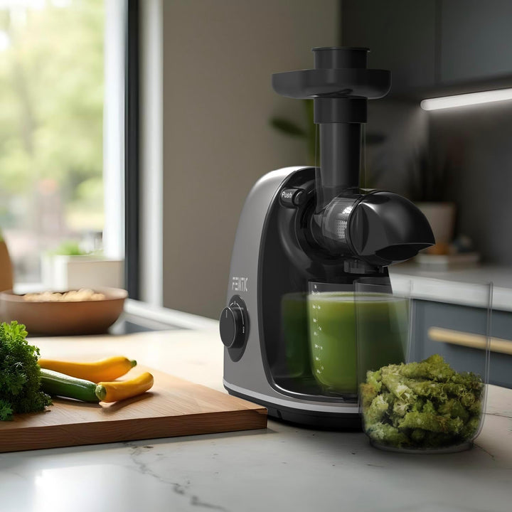 Fentic Slow Juicer – Entsafter Gemüse und Obst – Horizontale Saftpresse Elektrisch mit Rückwärts-Fun