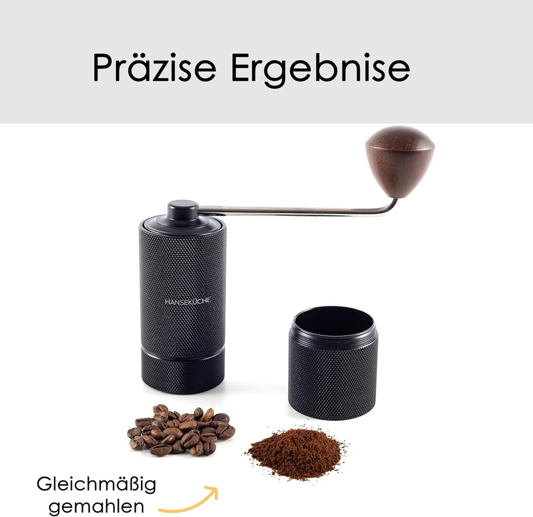 Hanseküche Kaffeemühle - Manuelle Kaffeemühle mit Präzisions-Edelstahlmahlwerk und Holzgriff - Kegel