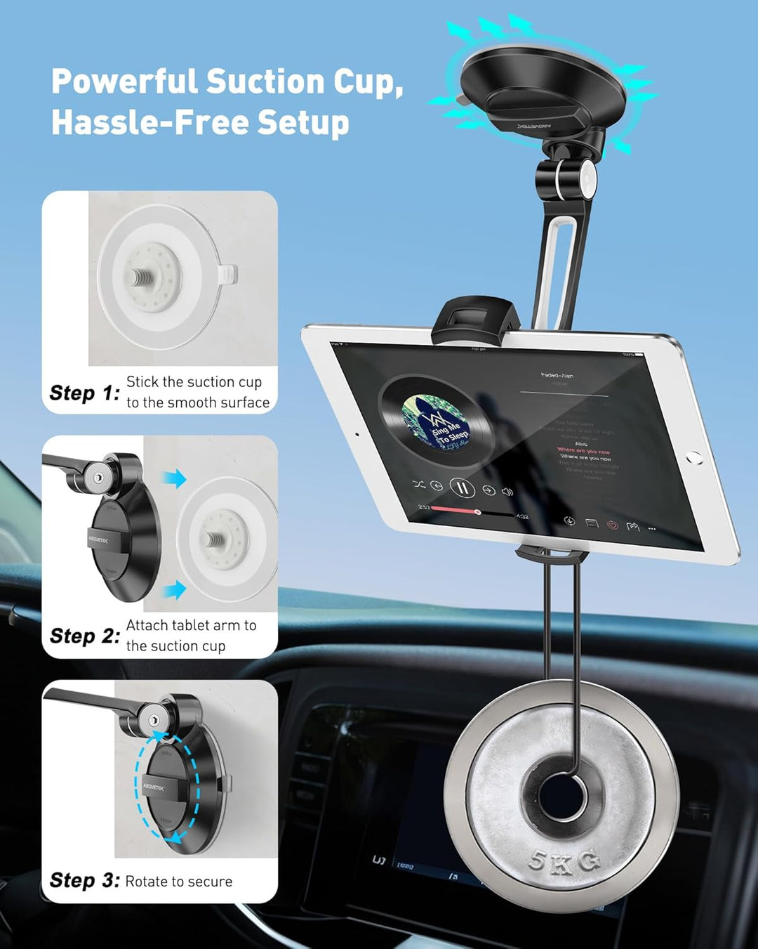 AboveTEK Tablet & Handy Ständer mit Saugnapf – Faltbare 360° Halterung Auto für iPad/Smartphones (4–