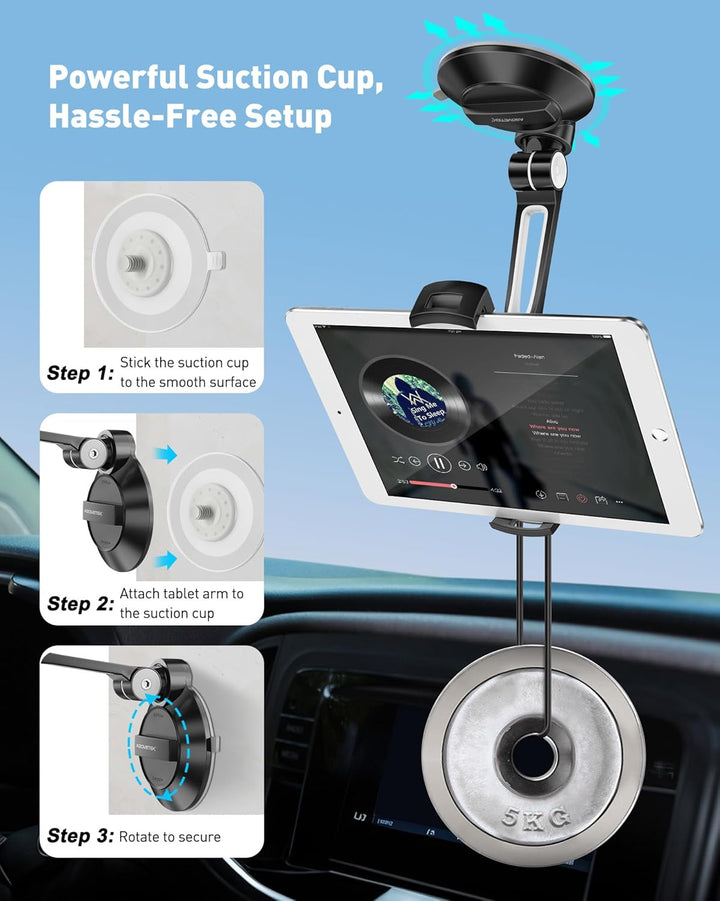 AboveTEK Tablet & Handy Ständer mit Saugnapf – Faltbare 360° Halterung Auto für iPad/Smartphones (4–