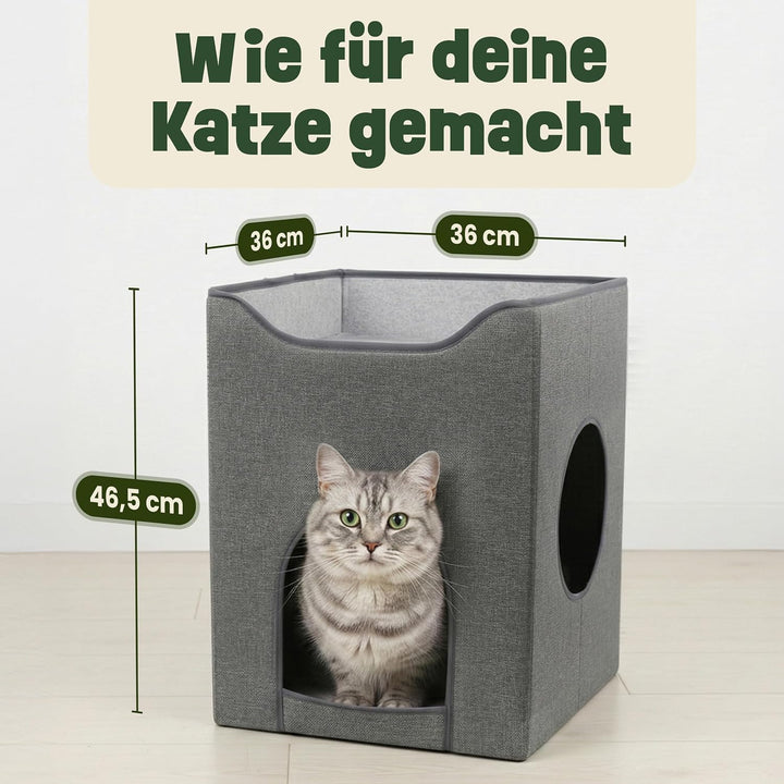 zooprinz Katzenhöhle 36x36x46,5 cm anthrazit mit Kissen | Cat Cave und Kuschelhöhle, Katzenbett für