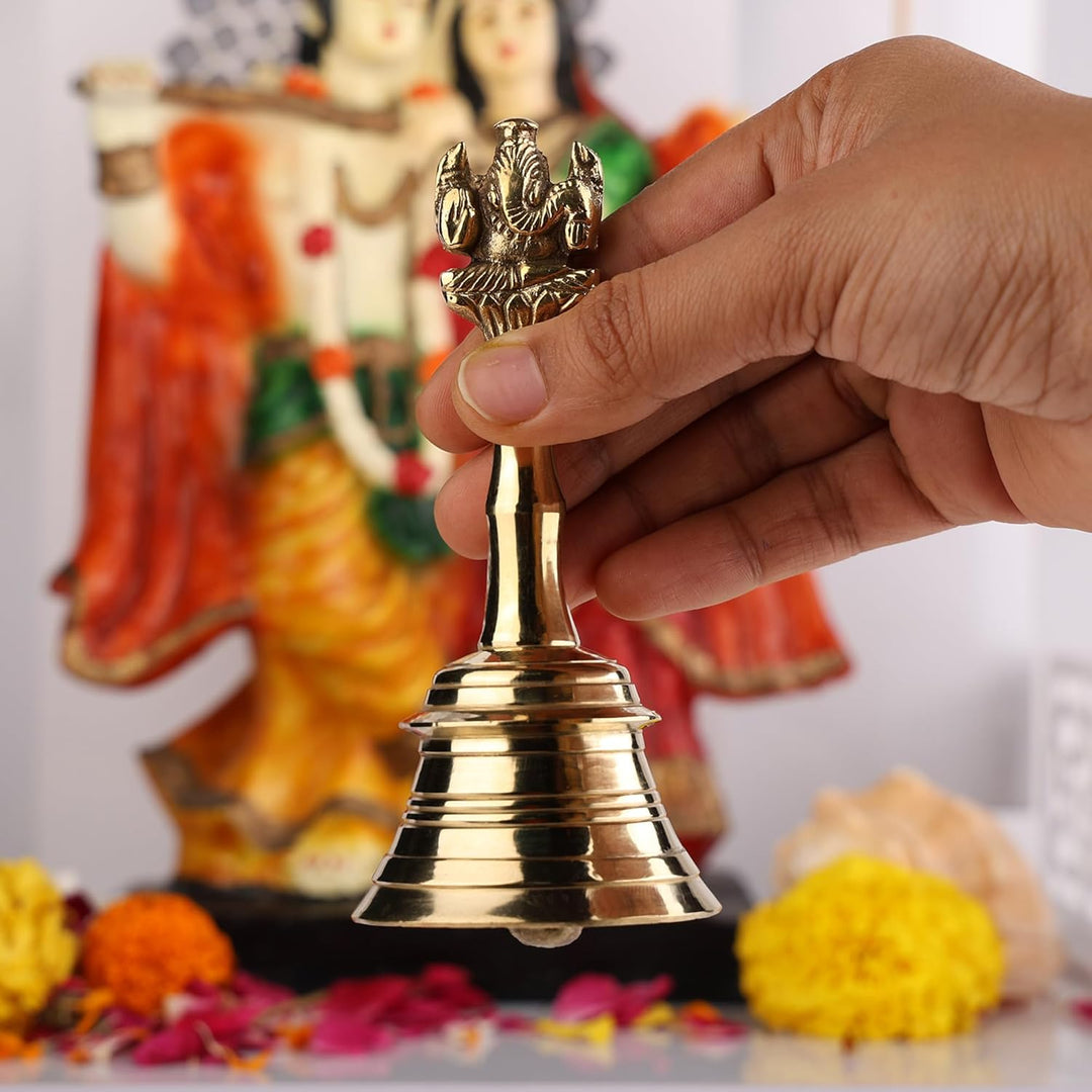 Handglocke Messing Handgefertigt Ganesh Glocke für Pooja Hochzeit Events (13 cm)
