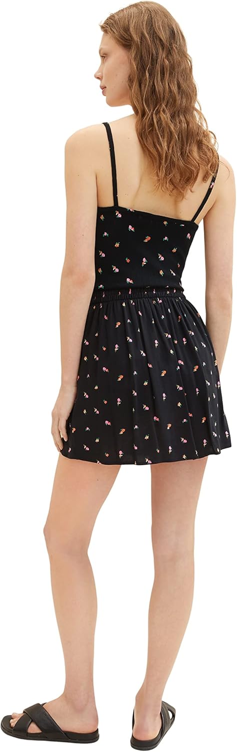 TOM TAILOR Denim Damen Blumenrock mit Volant XS 31950 - Small Black Flower Print, XS 31950 - Small B