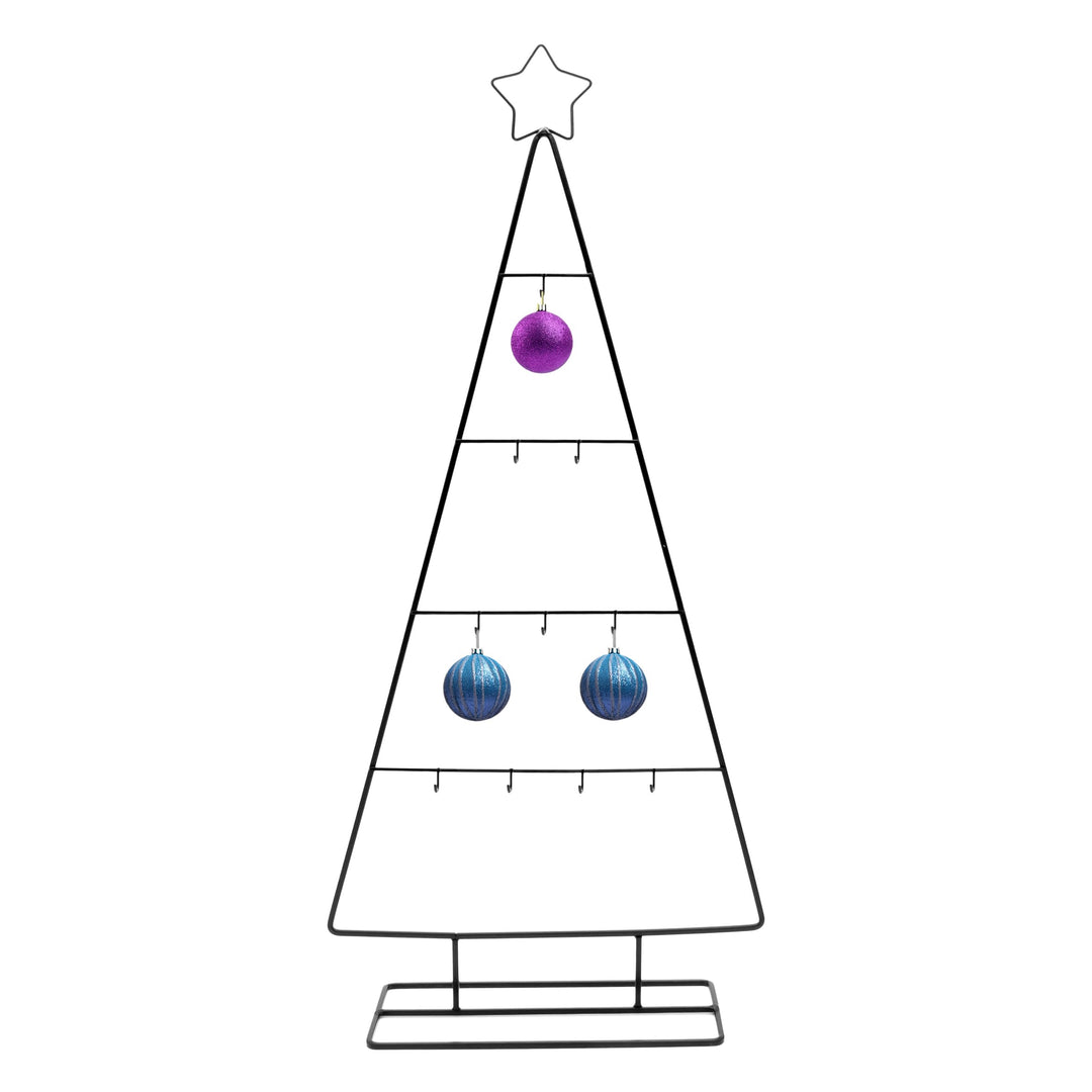 Metall Tannenbaum schwarz mit 10 Haken - 78 cm - Deko Ständer für Zierschmuck mit Stern Spitze - Wei