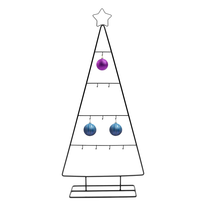 Metall Tannenbaum schwarz mit 10 Haken - 78 cm - Deko Ständer für Zierschmuck mit Stern Spitze - Wei