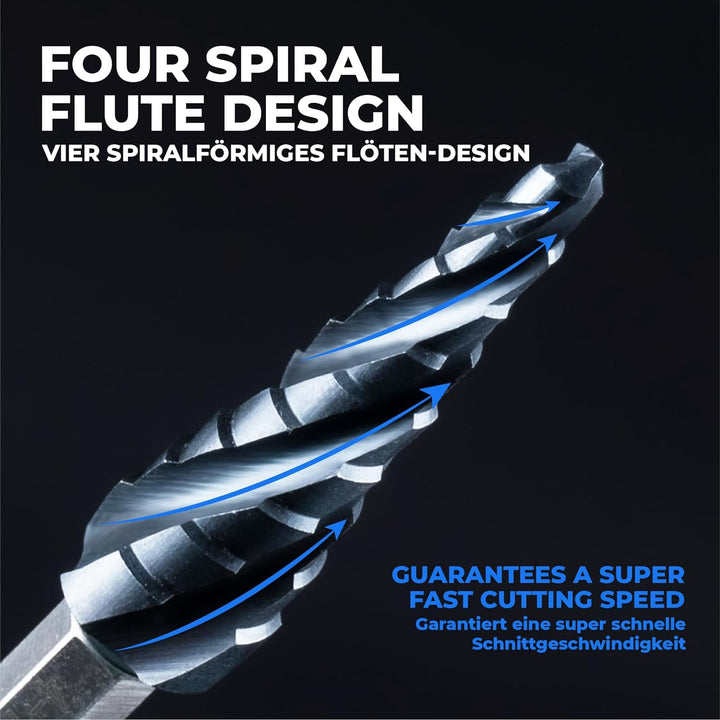 toolant® Kobalt HSS Stufenbohrer [6,35mm Schaft] - Ø 4-12mm Vier Spiralnuten Stufenbohrer,für Metall