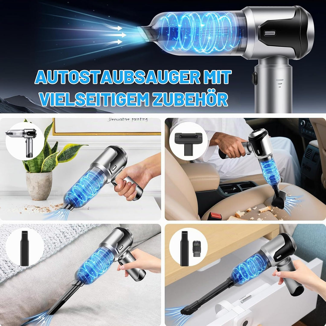 Handstaubsauger Akku Kabellos 25000Pa Mini Auto Staubsauger mit Bürstenloser Motor 4 in 1 Akku Staub