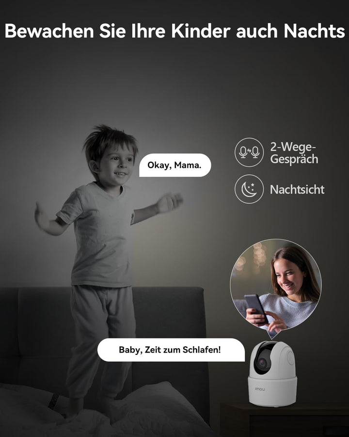 Imou 2K Überwachungskamera Innen 360° WLAN Baby Kamera mit AI Personen-/Geräusch-/Bewegungserkennung