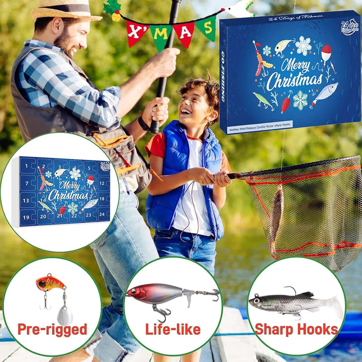 Angeln Adventskalender 2025 Männer, 24 Tage Angelkalender Weihnachtskalender Fishing Set,Fishing Adv
