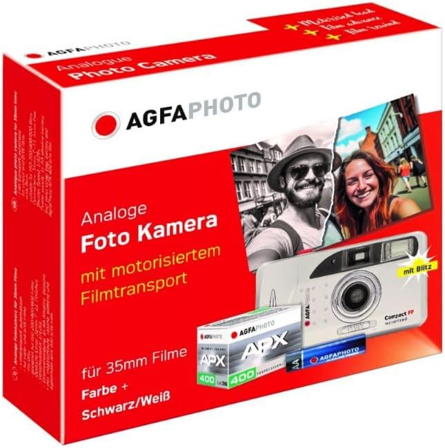 AgfaPhoto Set Analog 603020 – Appareil Photo Argentique Réutilisable Motorisé – Pellicule et Pile In