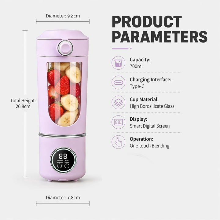 700 ml Tragbarer Mixer, Wiederaufladbarer Kleiner Entsafter, Smoothie Maker mit 12 Rostfreien Klinge