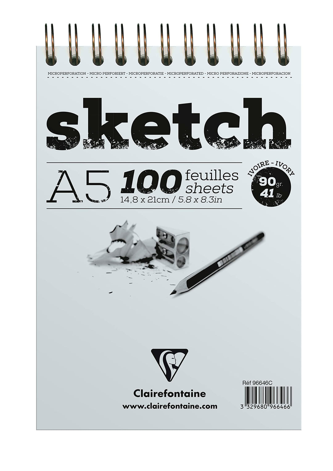 Clairefontaine 96646C - Skizzenblock mit Doppelspirale SKETCH-Papier, DIN A5 14,8x21cm, 100 Blatt, 9