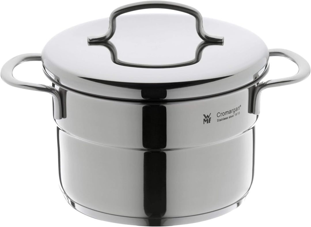 WMF Mini Kochtopf klein 14cm, Metalldeckel, Fleischtopf Induktion 1,3l, Cromargan Edelstahl, stapelb