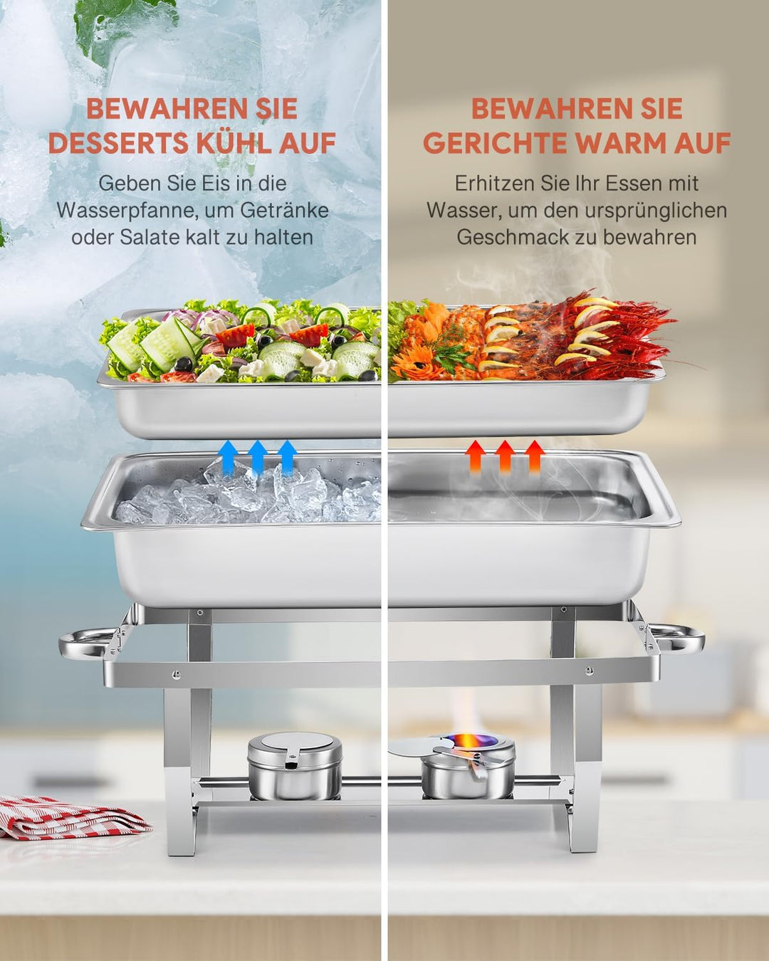 Wilprep Chafing Dish Edelstahl Buffet-Set Warmhaltebehälter Speisenwärmer Wärmebehälter Rechaud für