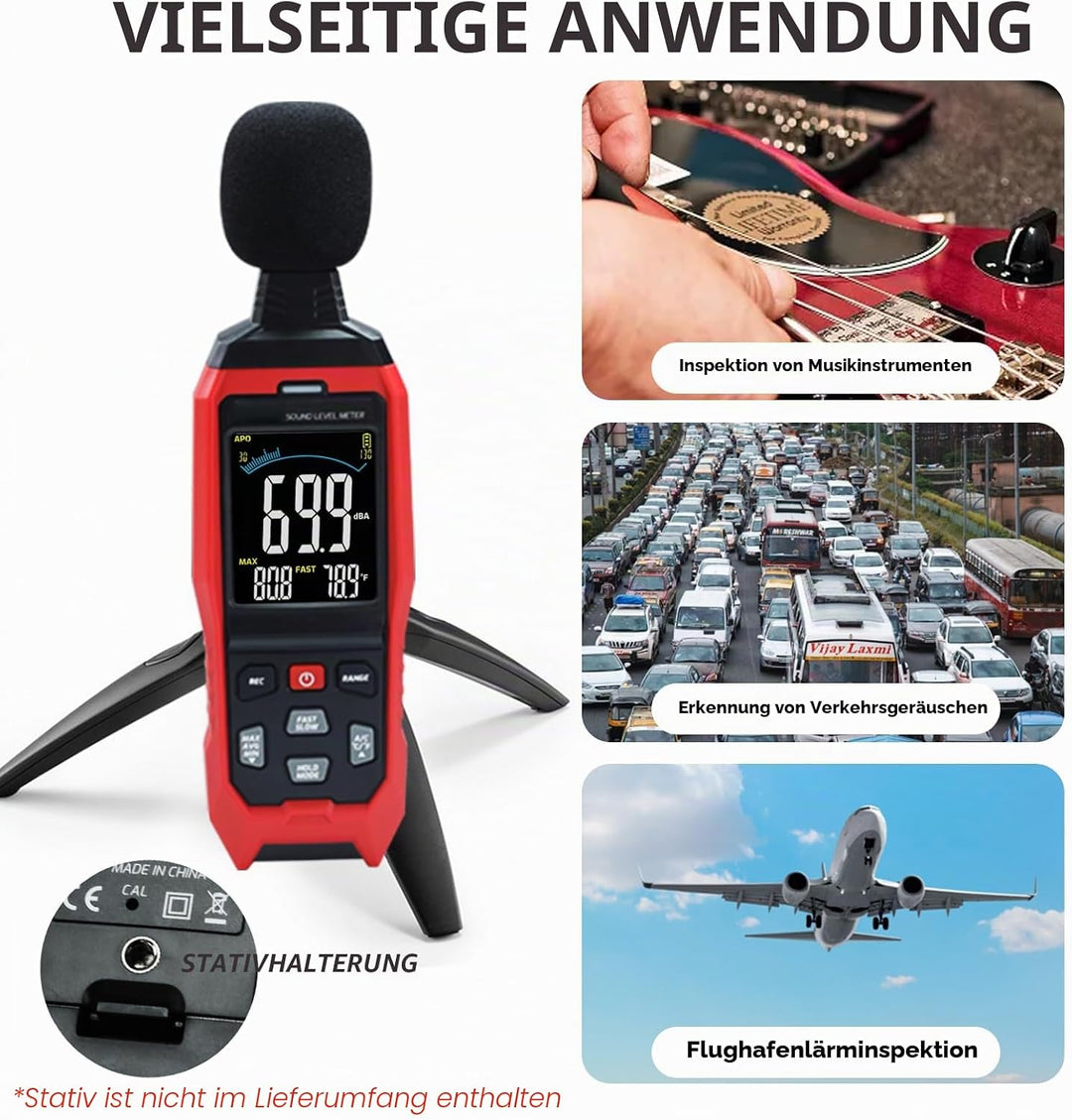 Dezibel-Meter Schallpegelmesser, Hohe Genauigkeit db Meter Klassenzimmer Lärmmesser mit A/C/Z Gewich