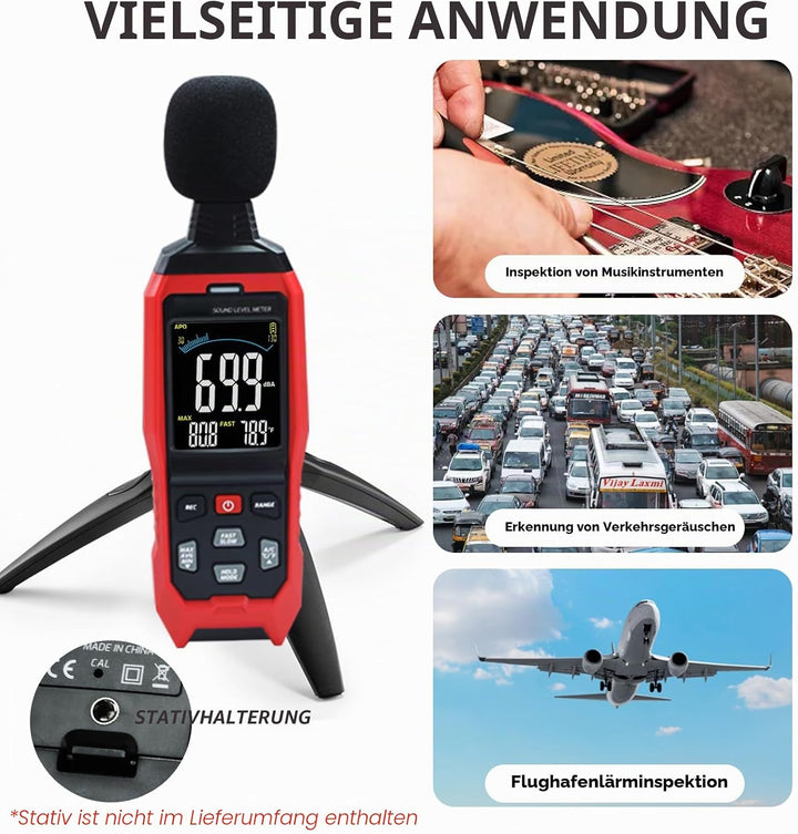 Dezibel-Meter Schallpegelmesser, Hohe Genauigkeit db Meter Klassenzimmer Lärmmesser mit A/C/Z Gewich