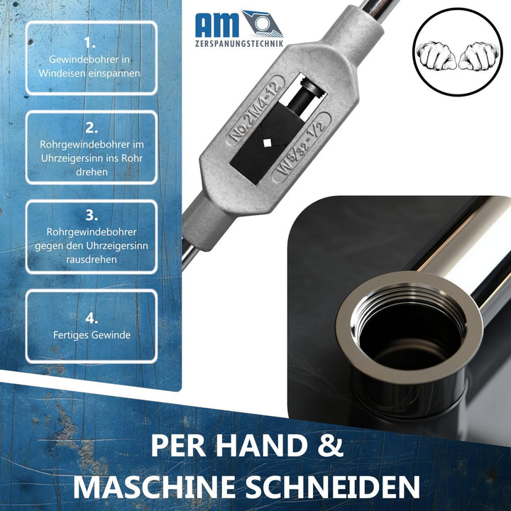 AM-Zerspanungstechnik Rohrgewindebohrer G1/2 | Gewindeschneider Zoll | HSS Rohrgewindeschneider | Wh