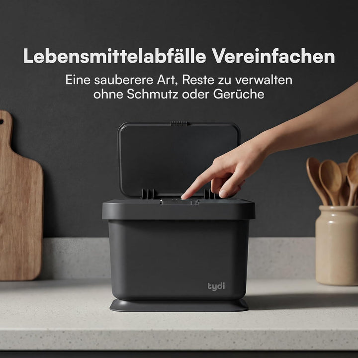 Tydi 4,5L Küchen-Biomüllbehälter mit Druckknopfdeckel - Komposteimer für die Küche - Rutschfester Bo