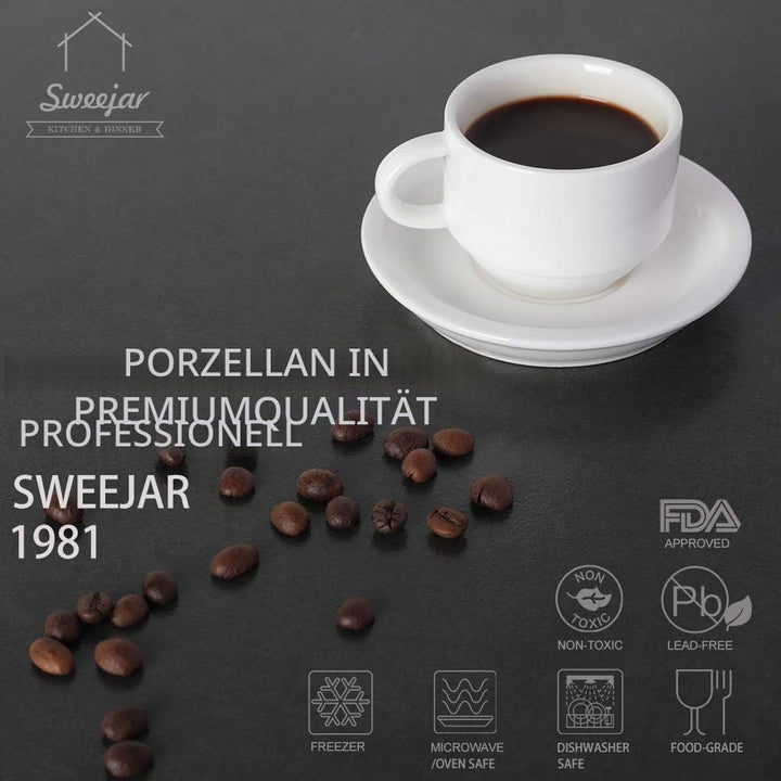 Sweejar Home Porzellan-Espresso-Tassen und Untertasse, stapelbar, mit Metallständer, 70 ml für Latte