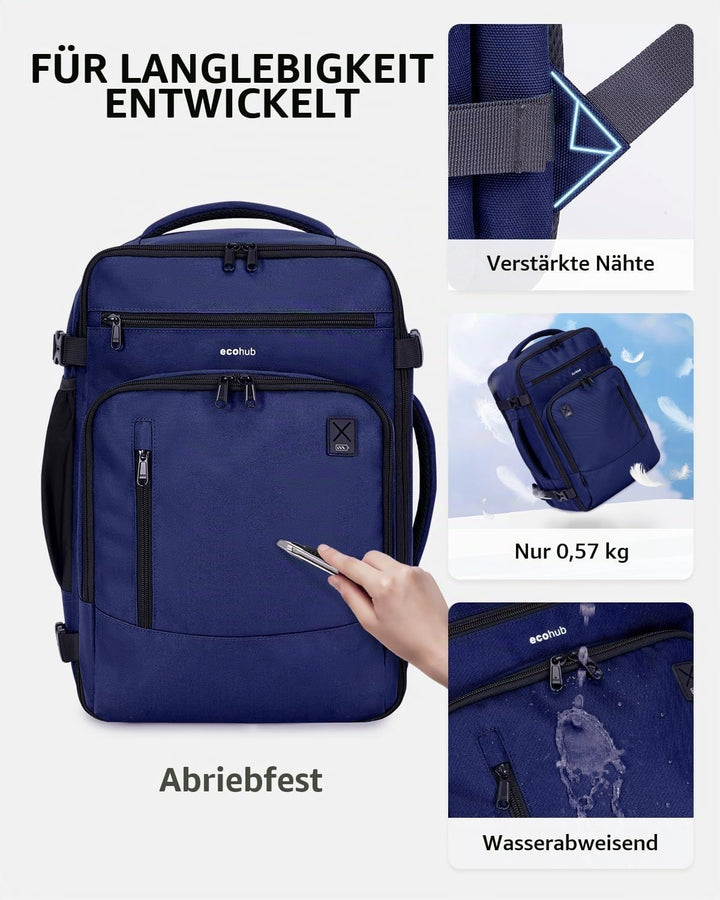 ECOHUB Rucksack 40x20x25 für Ryanair Flugzeug Reiserucksack Handgepäck Gepäck Laptop Daypacks PET-Re