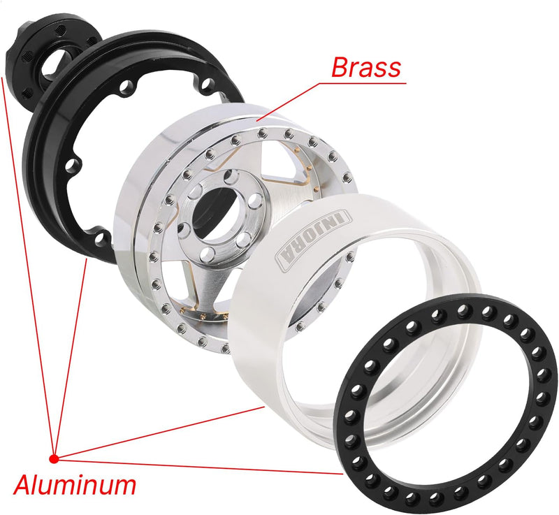 INJORA 1.9" Beadlock Felge - 143g Super Heavy Messing & Aluminium Deep Dish Felge für 1/10 RC Crawle