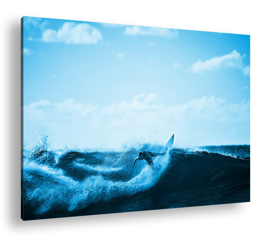 deyoli cooler Surfer beim Wellenreiten Format 80x60 Effekt: Monocrome Blau als Leinwandbild, Motiv f