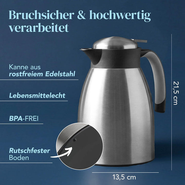 Blumtal Thermoskanne 1l - BPA-freie Teekanne mit Quick Tip Verschluss - auslaufsichere Kaffeekanne t