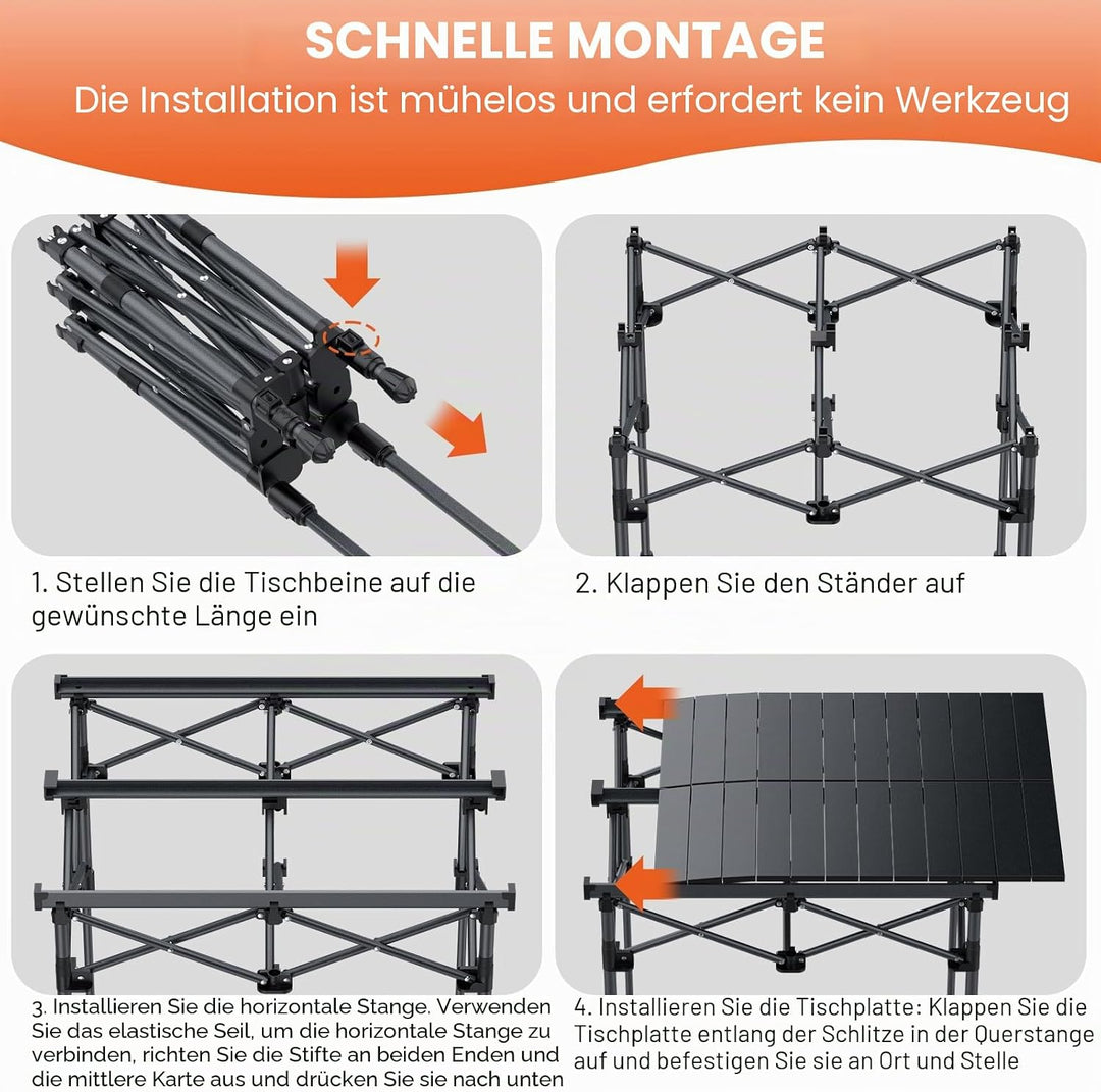 FUNYKICH Aluminium Klapptisch mit Tragetasche 67x58cm, X Form klappbarer Grilltisch mit 2 Höhenverst